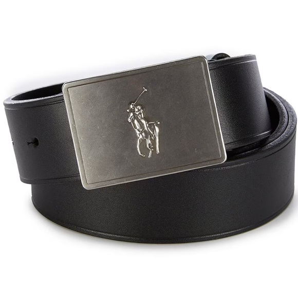 NWT Polo Ralph Lauren Men’s Black Leather Belt with Silver Big Pony Buckle. Sz42 - Picture 1 of 11